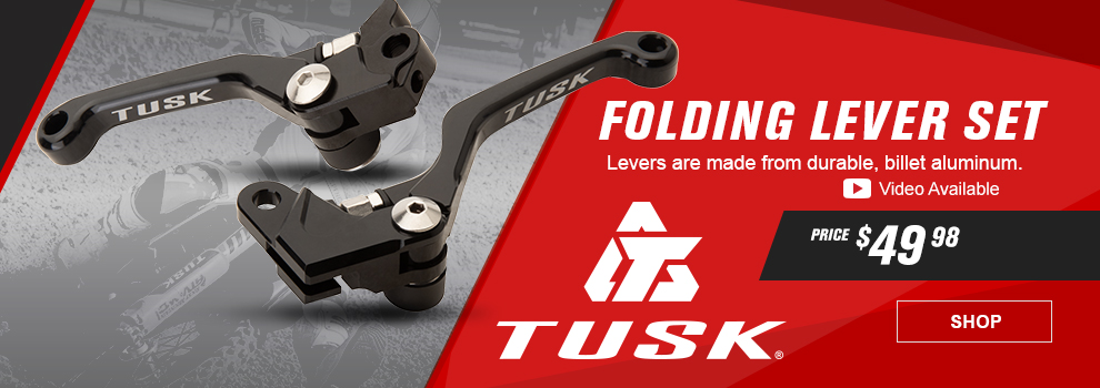 Folding Lever Set, levers are made from durable, billet aluminum. Video available, price fourty nine dollars and ninety eight cents, tusk, shop button